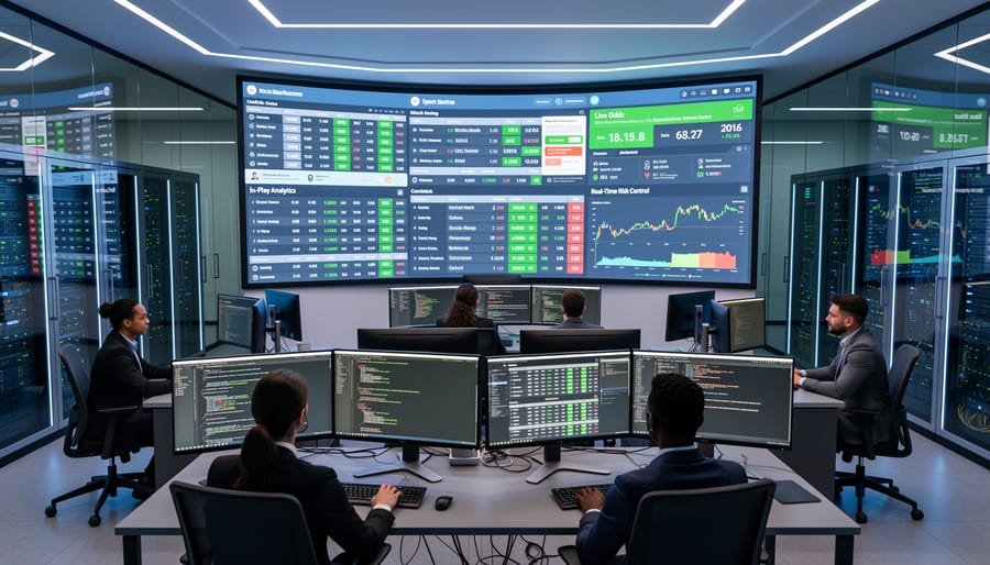 Developer working on sportsbook technology with multiple devices showing betting interfaces