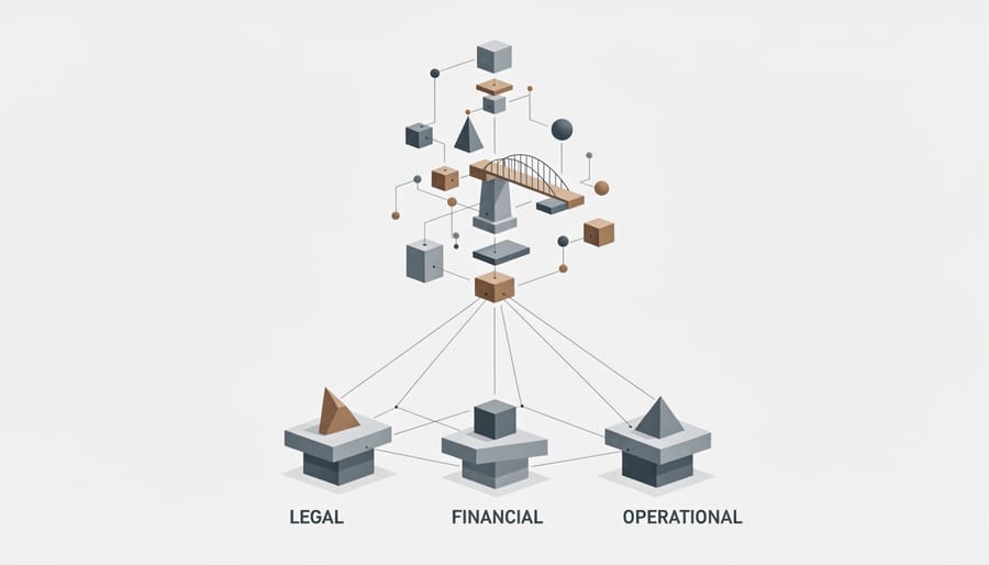 Close view of interlocking bridge beams and bolts representing business readiness foundations